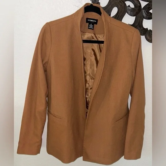 Liz Claiborne Textured Camel Career Open Front Lined Blazer Women's Size M - Picture 12 of 12